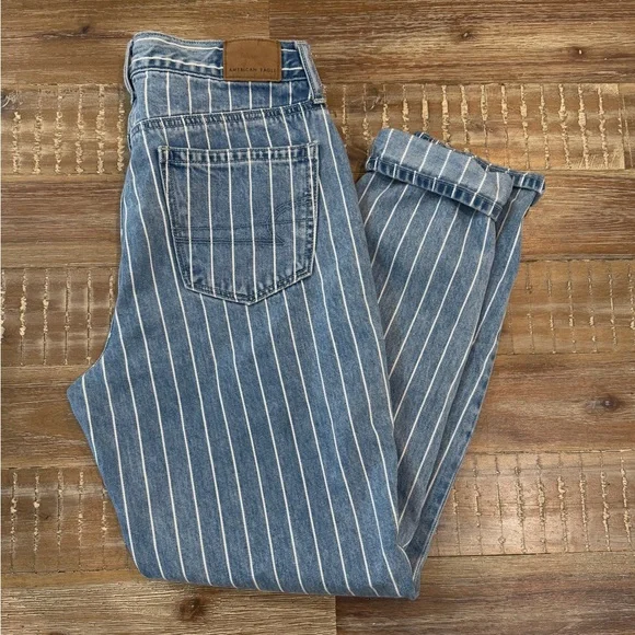 American Eagle Mom Stripe Jeans~Size 0 Regular~Hi Rise - Picture 3 of 9